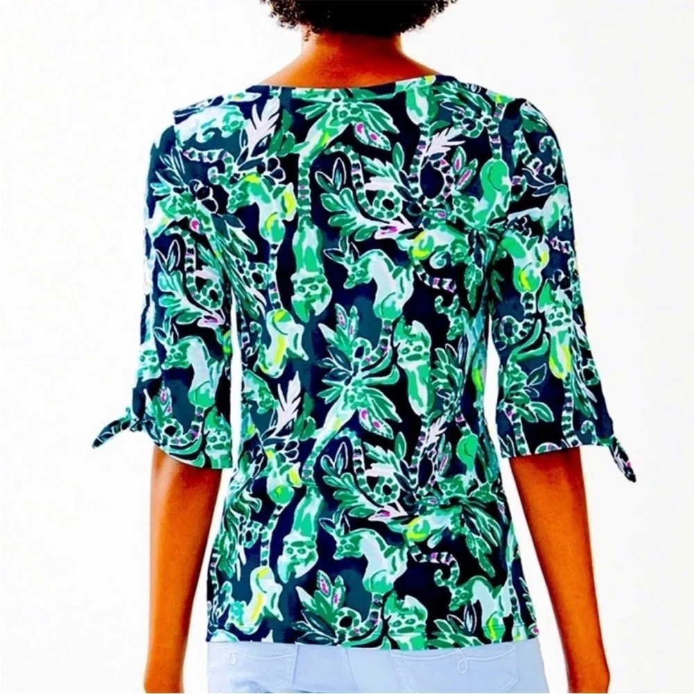 Lilly Pulitzer Preston Top Tidal Wave Tie Sleeve Pima Cotton XS - Picture 2 of 9